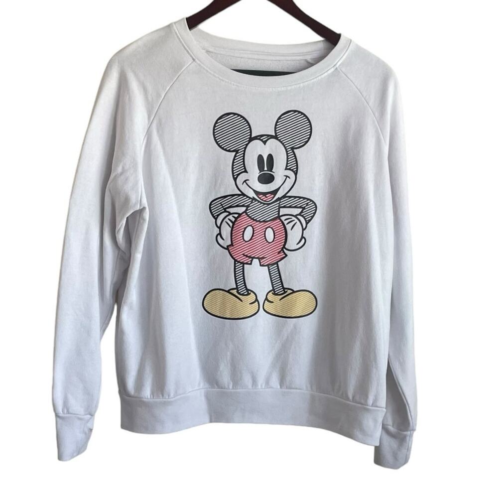 Disney Sweatshirt Juniors 19‎ 2X White Fleece Mickey Mouse Graphic Sketch Cozy